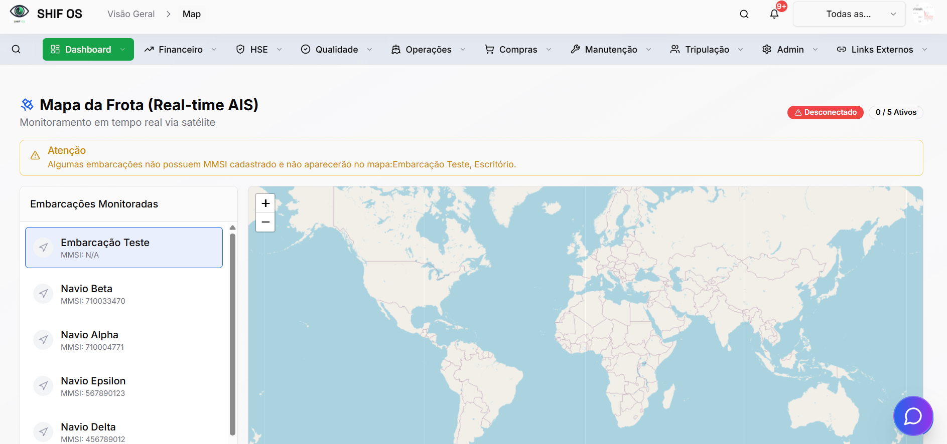 Mapa da Frota (Real-time AIS)