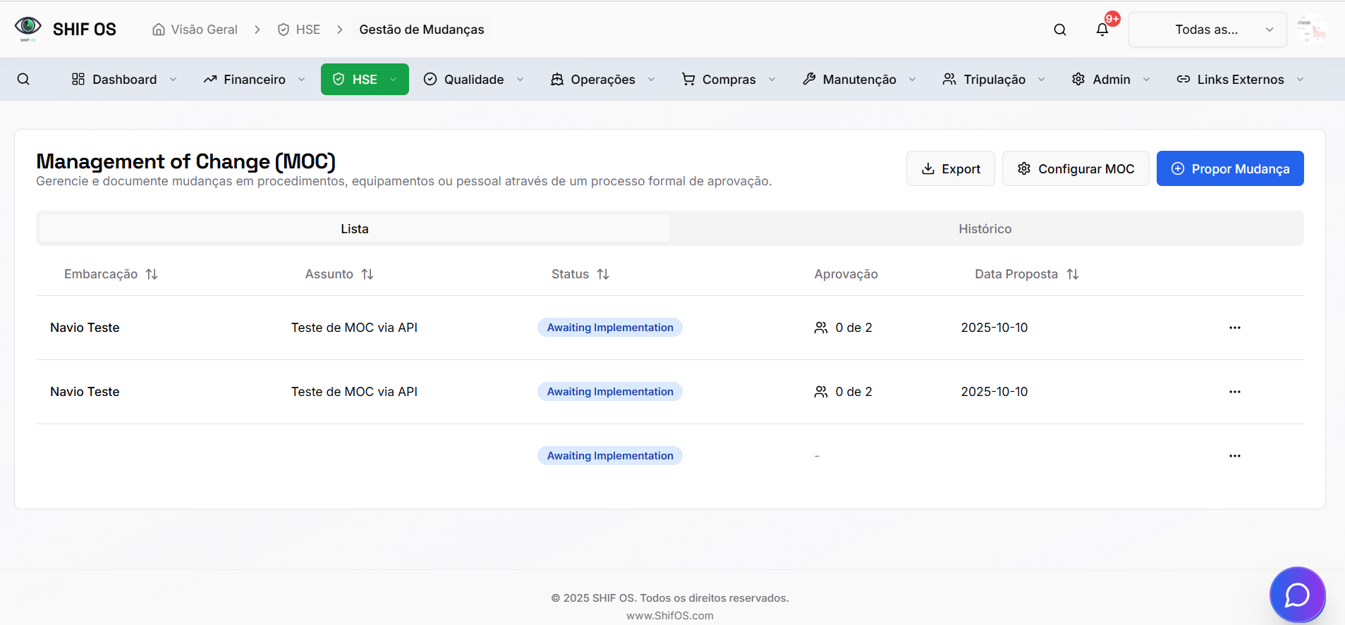 Gestão de Mudanças (MOC)